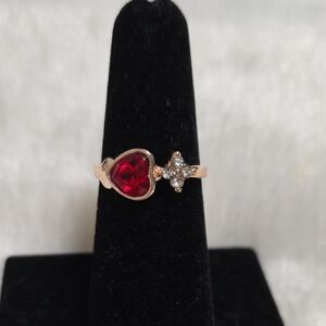 Radiant Red Heart Ring with Crystal Accent.Size 6.